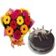 Chocolate Cake and Mix Gerbera Flowers